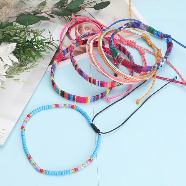 19pcs Bracelets For Men and Women, Boho Surfer Bracelet Anklet Adjustable, Beach Bracelet Set Handmade boho Bracelets -Outdoor Sports Men'S And Women'S Anklet -Ethnic Hippie Style Accessories - Image 8
