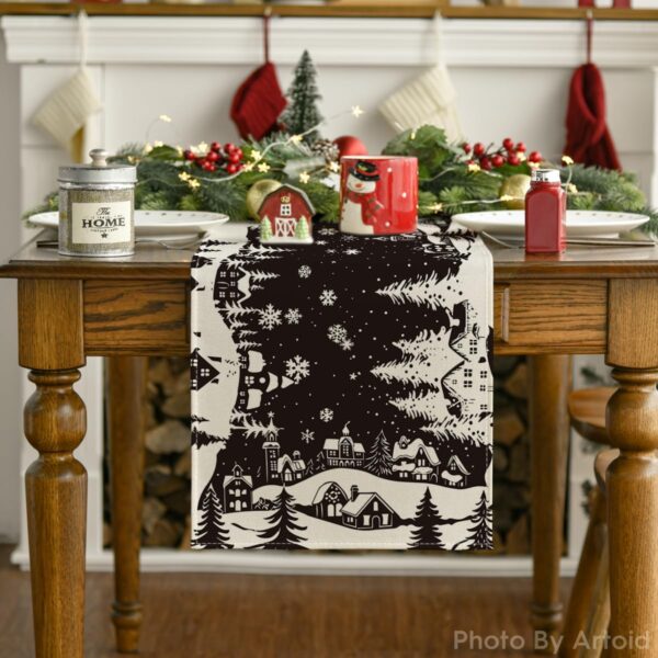 Artoid Mode Igloo Pine Snowflake Silhouette Christmas Table Runner, Black Seasonal Winter Kitchen Dining Table Decor for Home Party 13x72 Inch - Image 7