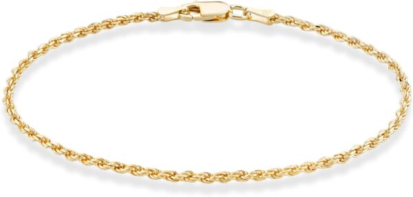 Miabella 18K Gold Over Sterling Silver Italian 2mm, 3mm Diamond-Cut Braided Rope Chain Anklet Ankle Bracelet for Women, 925 Made in Italy