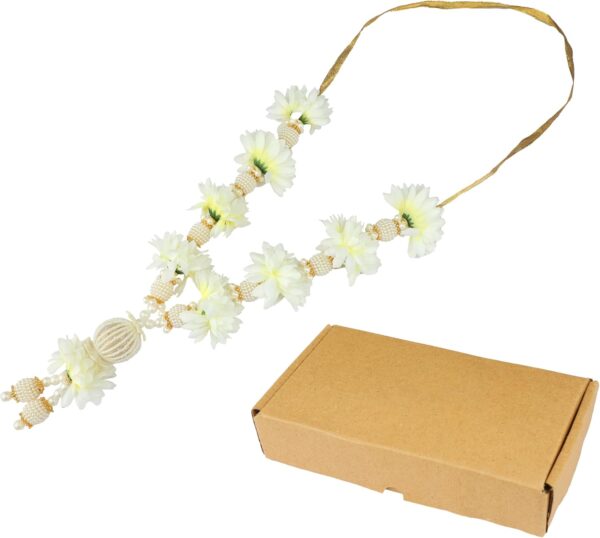 Artificial Mala Rose Flower Ribbon Garland Haar Mala for Idol-Mala with Bead for God Statue Accessories Pooja Sringar Article Ornament for Indian Traditional Festival Home Decor(Size:-9")(White) - Image 2