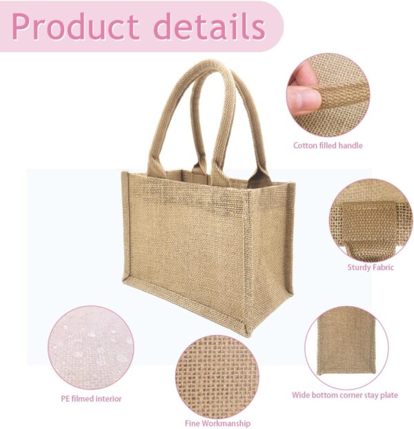 20 Pack Jute Tote Bags Burlap Tote Bags Reusable Beach Bag Blank Canvas Grocery Bag for Women Bridesmaid Wedding Gift DIY 9.2 x 6.3 x 5.1 Inch - Image 3