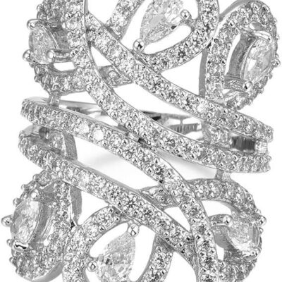 Jewelry Vintage Style Rhodium Plated Cubic Zirconia Full Finger Armor Statement Ring