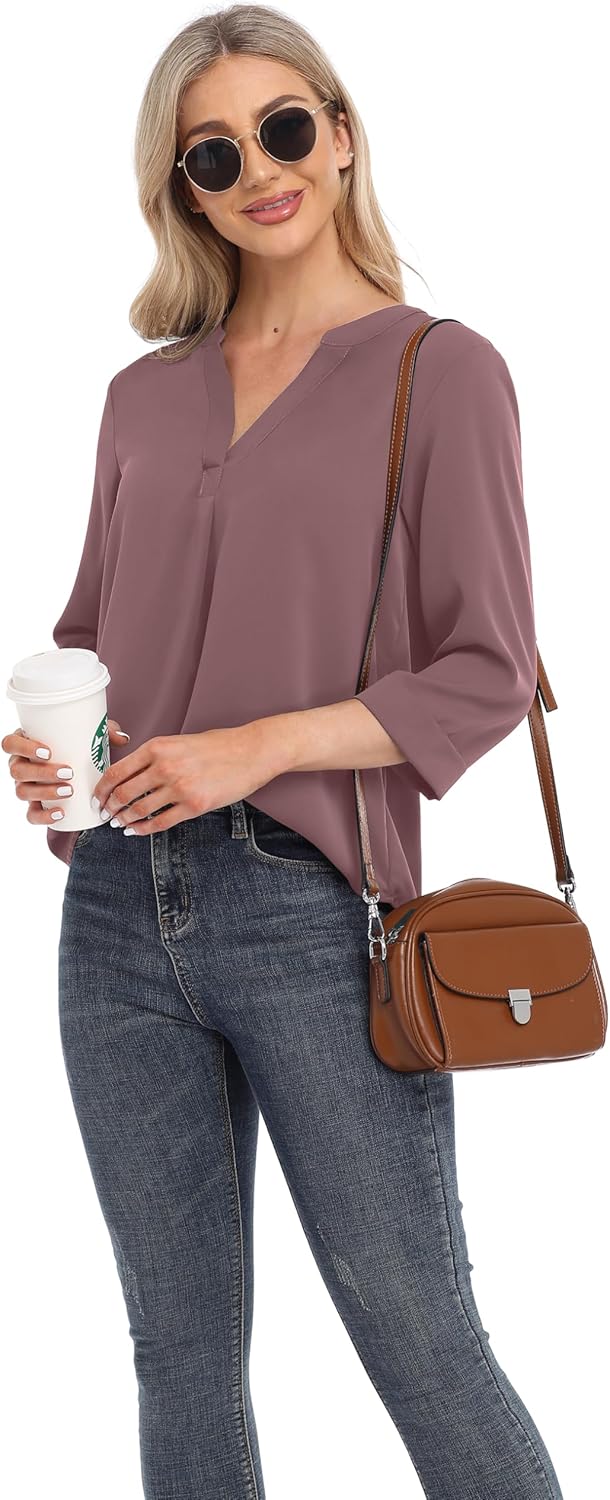 VIISHOW Womens Tops Casual Chiffon Blouses Tops 3/4 Sleeve V Neck Tunic Top Loose Shirt - Image 4