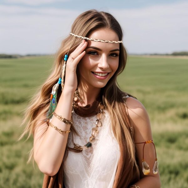 DOCILA Feather Headband Wrist Bands Set Women Boho 60s 70s Outfits Hippie Hairband Bracelets Indian Pocahontas Costume Hair Accessories - Image 2