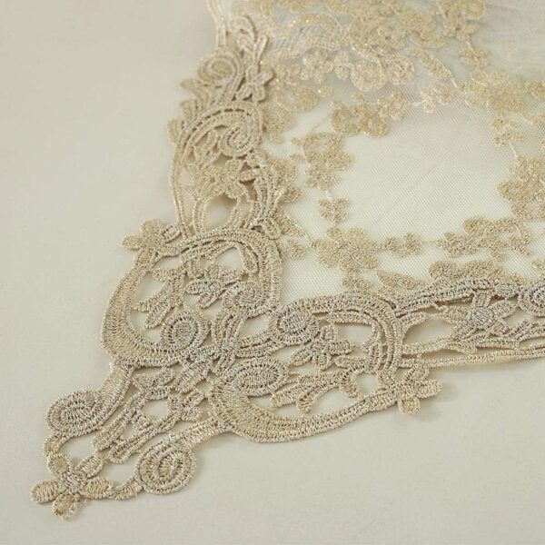 ARTABLE Rectangle Table Runner Lace Macrame Embroidered Table Runners with Exquisite Vintage Shabby Chic for Holiday Wedding Long Dinner Tables (Light Gold, 12 x 36 Inch) - Image 6