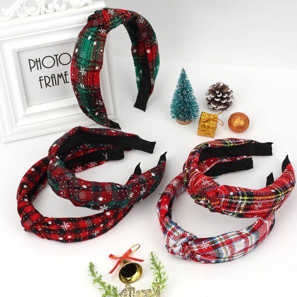 6PCs Christmas Knotted Plaid Headbands Fashion Vintage Turban Green Hair Band Retro Wide St. Patrick's Day Headband for Women Girl Christmas Hair Accessories (D-6PCs) - Image 4