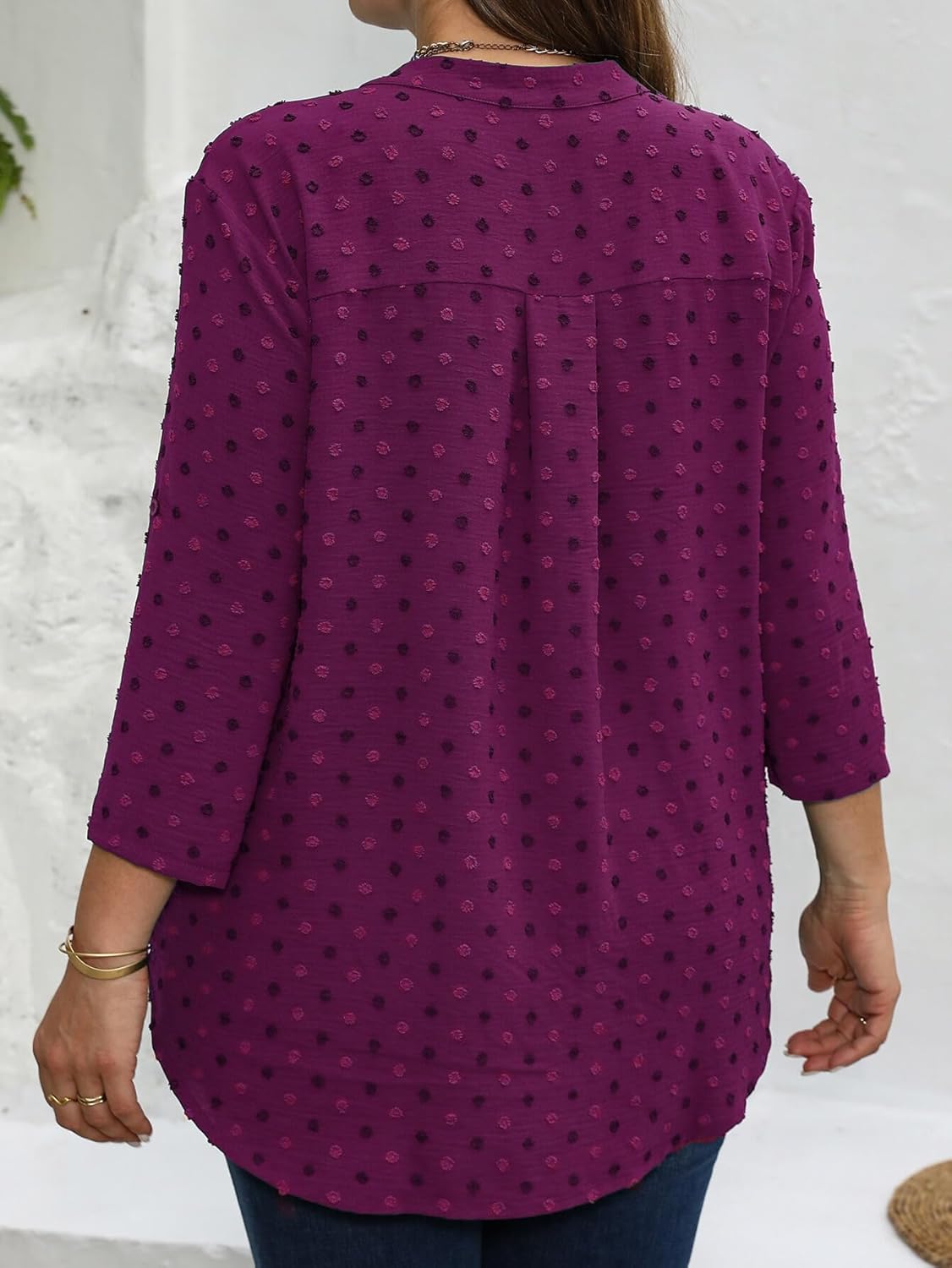 Plus Size Swiss Dot Blouses for Women Casual 3/4 Length Sleeve Tops - Image 4