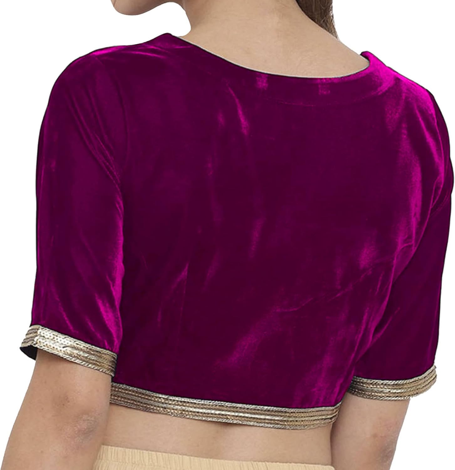Women's Velvet Sari Blouse with lace Designer Readymade Stitched Choli Crop Top - Image 2
