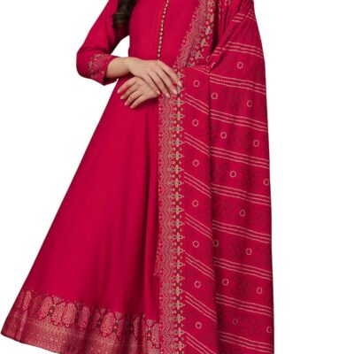 TRENDMALLS Rayon Foil Print Anarkali Kurta Pant Suit Set for Women