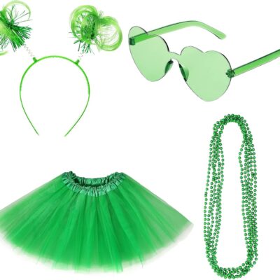 Tutu Costume Accessories Set Pom Pom Headband Layered Tulle Heart Sunglasses Necklaces Tutu Wear for Women