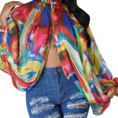 Sexy Tops for Women Party Club Night Batwing Sleeve Chiffon Sheer Self Tie Back Front Open Women Shirts Casual Summer