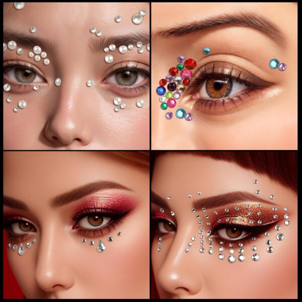 Teenitor Self Adhesive Face Gems and Pearls for Makeup, Festival Jewels for Halloween Makeup, Hair Gems, Rhinestone Stickers for Face, Eye, Makeup, Body - Image 3