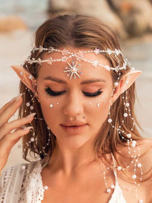 Aukmla Star Boho Head Chain with Fairy Elf Ear Pearl Tassel Headpiece Hair Chains Jewelry Halloween Costume Festival Headband Hair Accessories for Women and Girls - Image 5