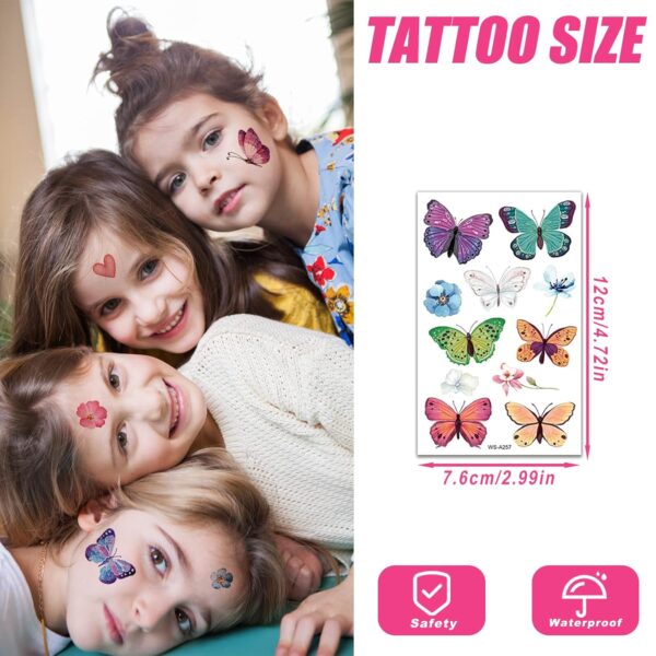 100Pcs Butterfly Temporary Tattoos for Kids Women Girls, Fake Colorful Butterflies Wings Flower Tattoo Stickers Art Waterproof for Face Body Arm Birthday Party Favors Makeup Supplies Gifts - Image 5