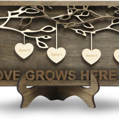 Jeweidea Personalized Family Sign with 2-9 Names Custom Wooden Tree of Life Frame Engraved Wood Plaques Decor Birthday Gift for Mom Women (5 Names)