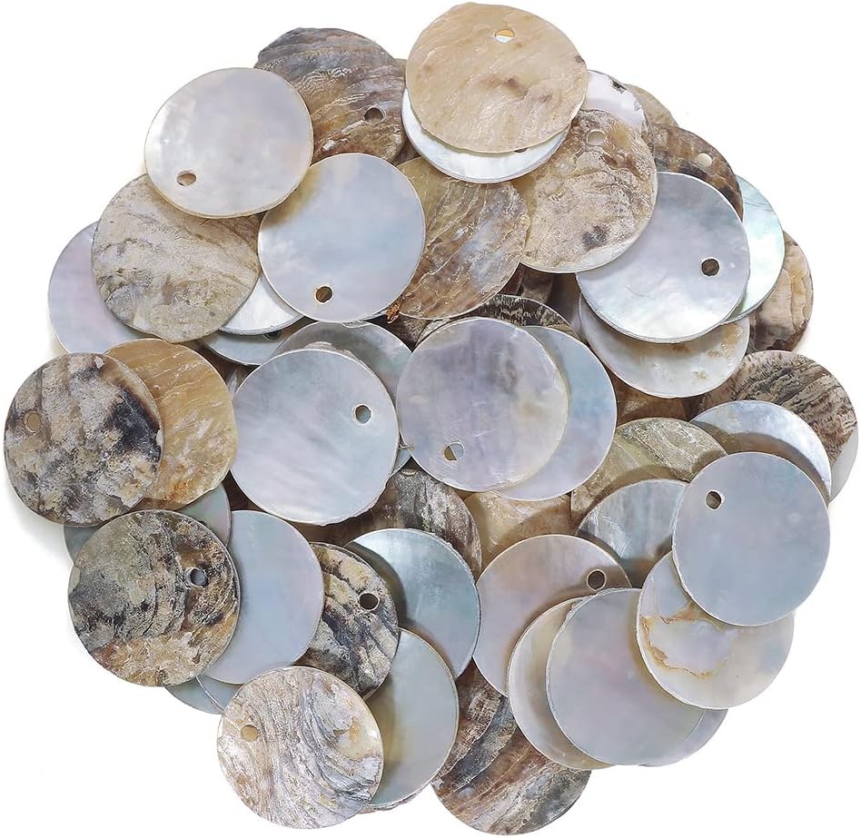 Firstmeet Shell Beads 150pcs Natural 15mm Flat Round Mussel Shell Coin Drop Charm Beads with Iridescent Back for Handcraft Jewelry Making(DIY-1023-Nature-15)