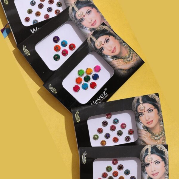 Pack of 6 Multi Color Long Rhinestone Body Glitters Reusable Bindi - Image 2