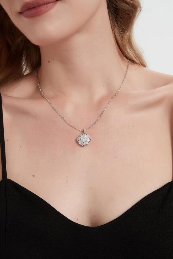 THELANDA Genuine Moissanite Sterling Silver Vintage Classic Filigree 2 Carat Pendant Necklace, Adjustable 18-20 Inch Chain with Lobster Clasp, Elegant Jewelry Gift for Women - Image 7