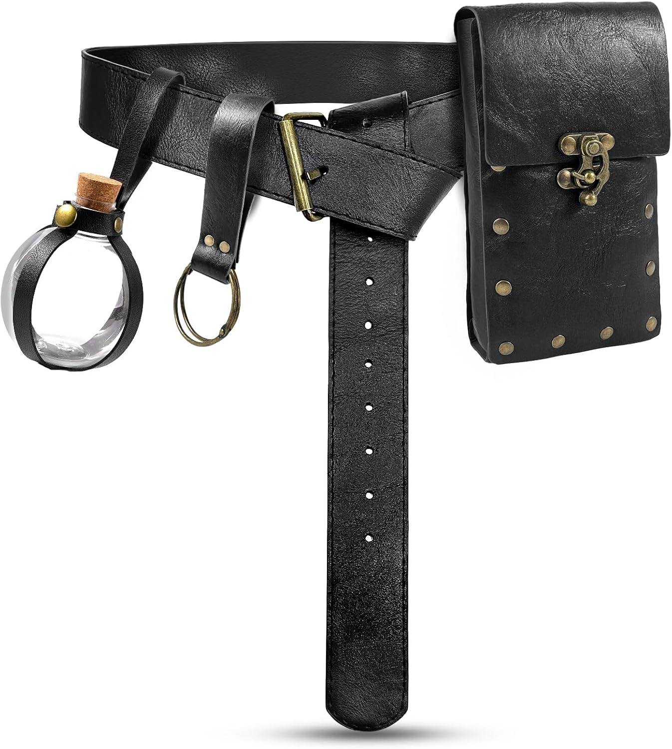 Renaissance Belt Pouch Waist Bag Steampunk Pouch Medieval Leather Belt Pouch Skirt Hikes Set, Retro Renaissance Accessories for LARP Cosplay Costume Christmas Gifts (1Bottle-Black)
