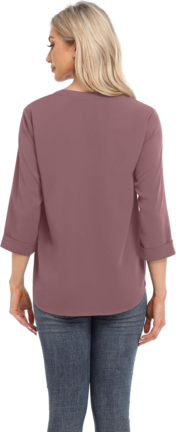 VIISHOW Womens Tops Casual Chiffon Blouses Tops 3/4 Sleeve V Neck Tunic Top Loose Shirt - Image 5