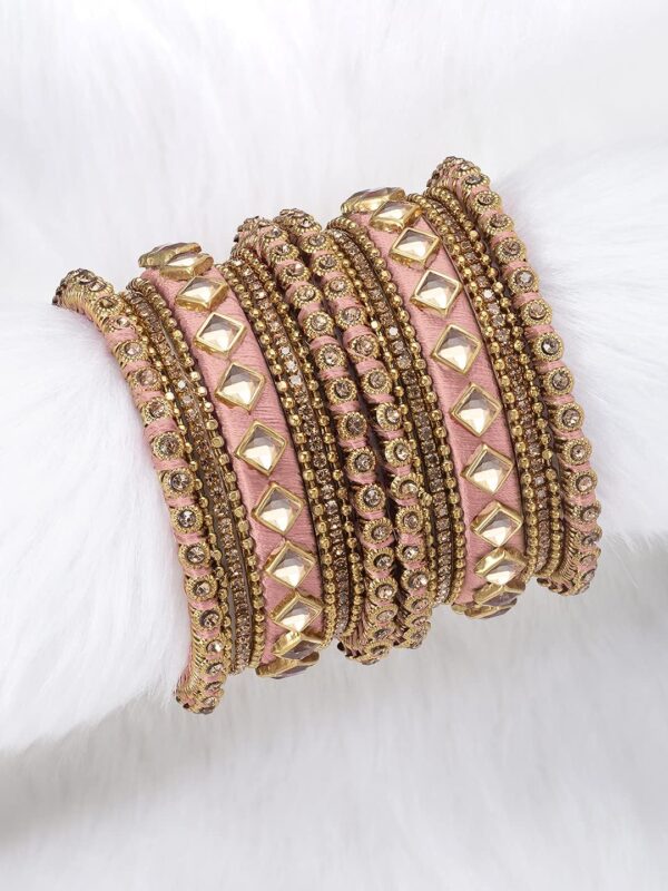 Aheli Matching Floral Kundan Silk Thread Chuda Chura Bangle Set Indian Traditional Bridal Fashion Jewelry Gift for Women - Image 3