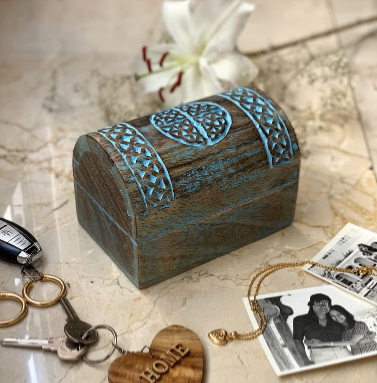 The Great Indian Bazaar Beautiful Birthday Gift Ideas Handmade Decorative Wooden Jewelry Box With Celtic Carving Jewelry Organizer Keepsake Box Treasure Chest Trinket Holder Watch Box Storage Box - Image 2