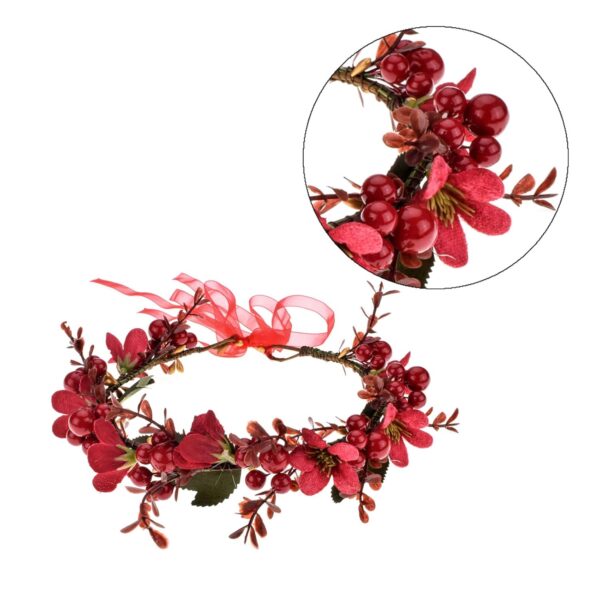 TOECWEGR Christmas Headband Flower Crown Floral Wreath Red Berry Pine Cone Crown Forest Woodland Wedding Halo (SD-A) - Image 3