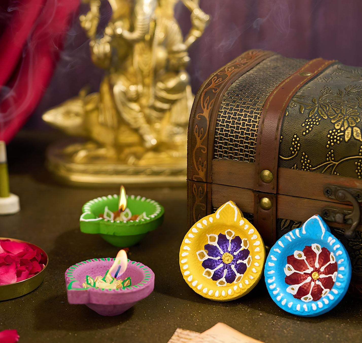 IndoTribe 12Pc Diwali Diyas For Decoration Diwali Decorations For Home Diwali Lights Diwali Decor Diwali Diya Diwali Candle Diwali Gifts For Friends Clay Diya For Diwali Tea Lights Candles Diwali Diya - Image 5