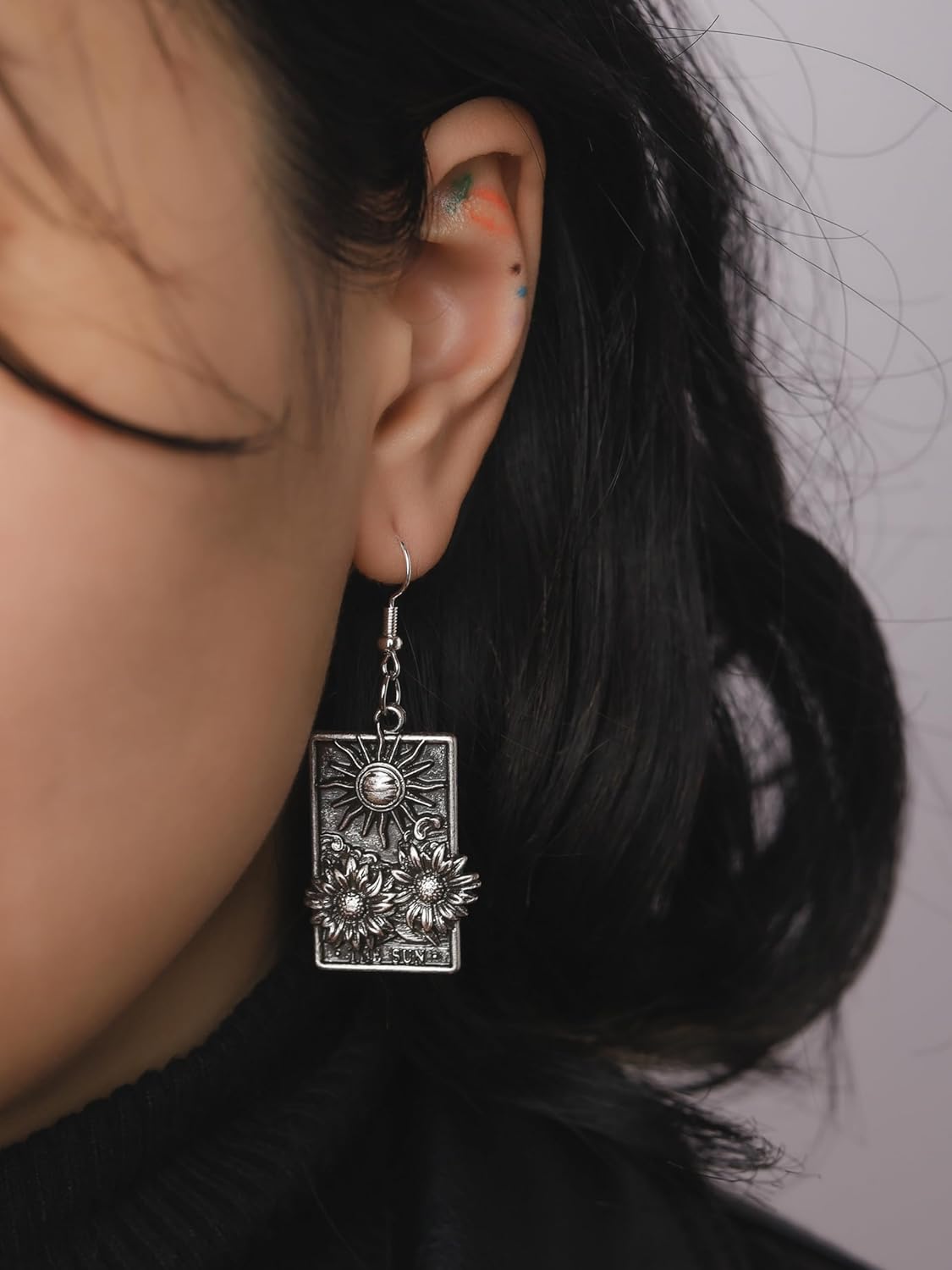 HAQUIL Vintage Antique Sun Floral Sunflower Rectangle Dangle Drop Earrings Jewelry Gift for Women - Image 6