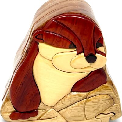River Otter Puzzle Box - All Natural Intarsia Wood Puzzle Box - Handcrafted with Secret Compartment