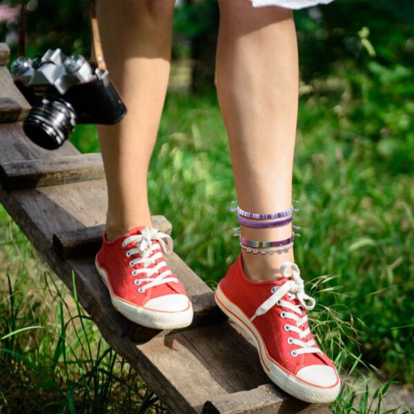 4pc Surfer Anklets for Men Waterproof String Rope Anklets Boho Clay Adjustable Beads Ankle Bracelets Cute Cloth Stainless Steel Anklet Set Beach Summer Jewelry for Women (4pcs boho anklets purple) - Image 4