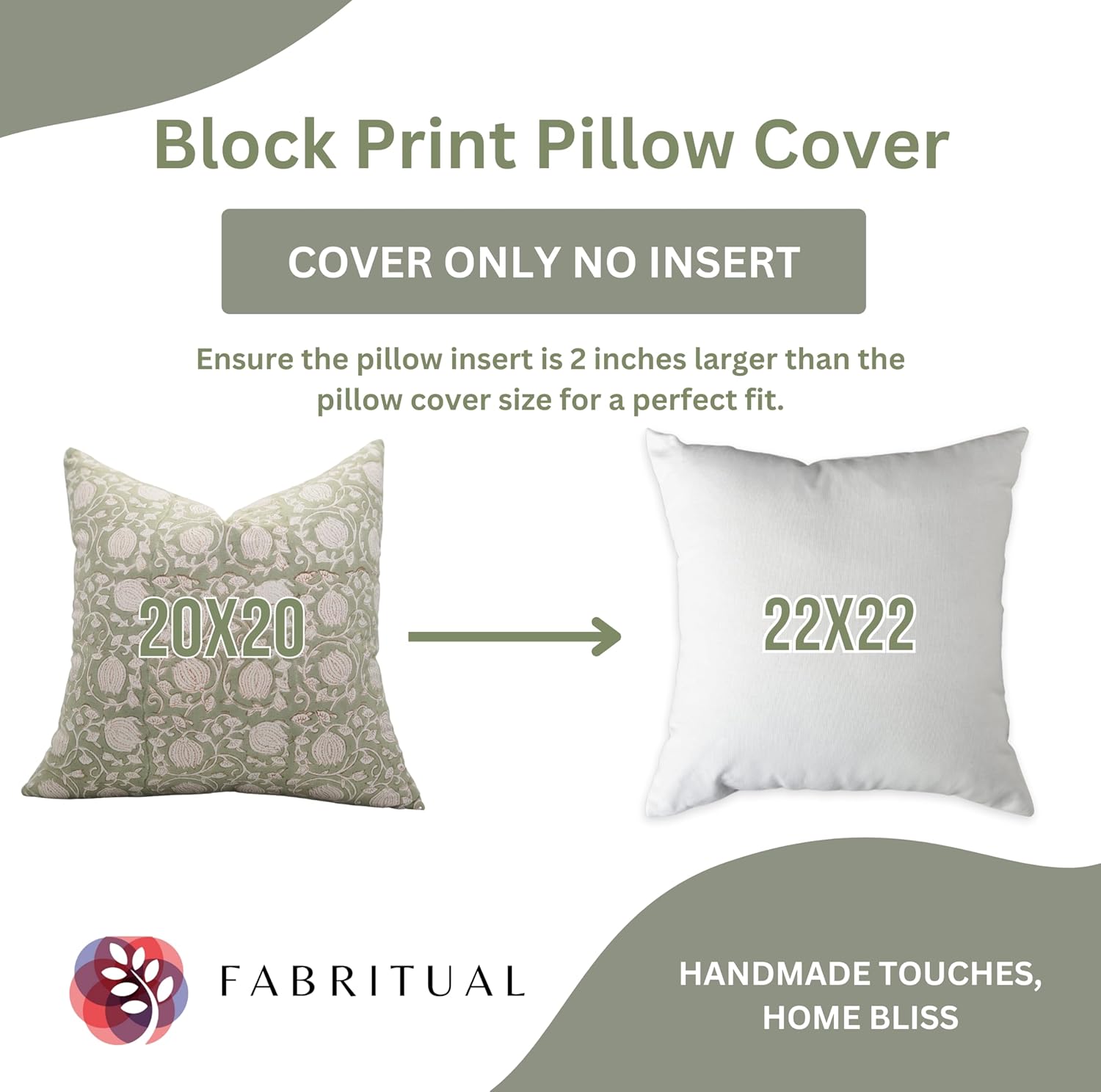 Handmade Block Print 14x14 Inches Cotton Throw Pillowcase Cushion Cover with Invisible Zipper for Sofa, Couch, Fall, Christmas Decoration, Farmhouse, Six Kamal, Light Green - Image 6