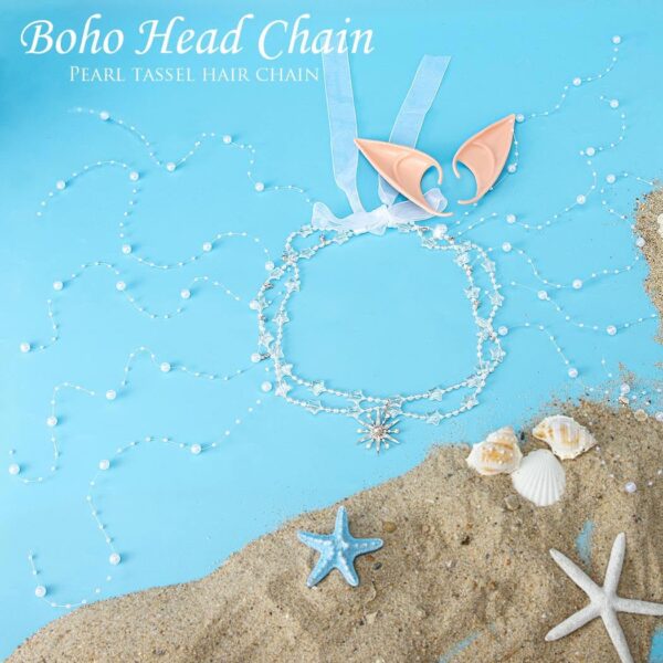 Aukmla Star Boho Head Chain with Fairy Elf Ear Pearl Tassel Headpiece Hair Chains Jewelry Halloween Costume Festival Headband Hair Accessories for Women and Girls - Image 3