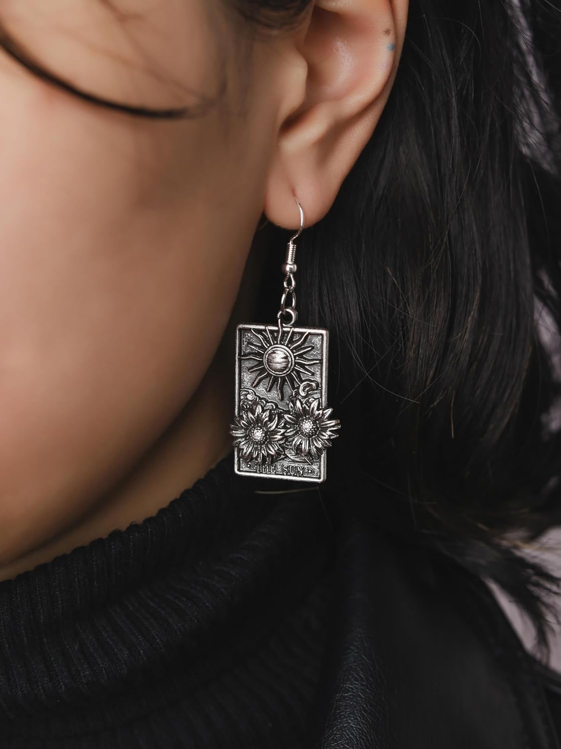 HAQUIL Vintage Antique Sun Floral Sunflower Rectangle Dangle Drop Earrings Jewelry Gift for Women - Image 5