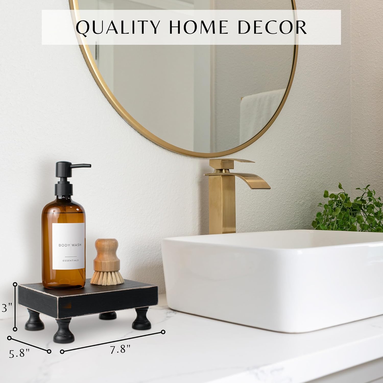 KIBAGA Decorative Black Wood Riser For Your Kitchen or Bathroom Farmhouse Decor - Beautiful Pedestal Stand Uniquely Displays Your Decorations - The Perfect Wooden Tray to Enhance Your Home Decor - Image 2