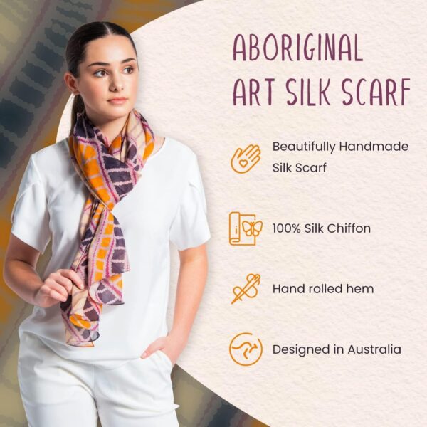 Mainie Desert Country Long Rectangle Chiffon Scarf, Australian Aboriginal Art Print, Chiffon Silk Neck Scarves for Women Fashion, Rectangle Long Lightweight, Designer Scarves for Women Gifts - Image 4