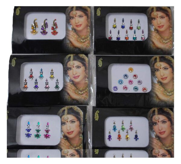 Pack of 6 Multi Color Long Rhinestone Body Glitters Reusable Bindi - Image 5