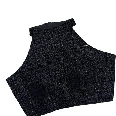 Pink Punjaban Imported Halter Neck Sequin Sleeveless Saree Sari Readymade Blouse for Women