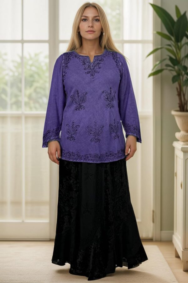 Agan Traders Long Sleeve Diamond Neck Fall Embroidered Tops for Women - Medieval Boho Vintage Tunic Kurta Blouses for Women - Image 5