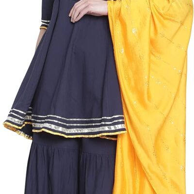 Rajnandini Women's Navy Blue Pure Cambric Cotton Floral Embroidered Kurta Set With Dupatta (S To 2XL - Size)(JOPLVL251-P)