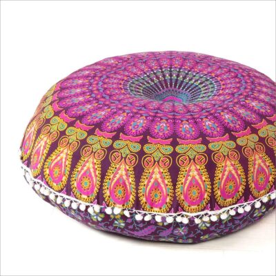 Eyes of India - Mandala Floor Pillow Cover Meditation Cushion Seating Throw Hippie Round Colorful Decorative Bohemian Indian Pouf Ottoman Handmade Cover ONLY (A1 Purple 2, 32" x 32")