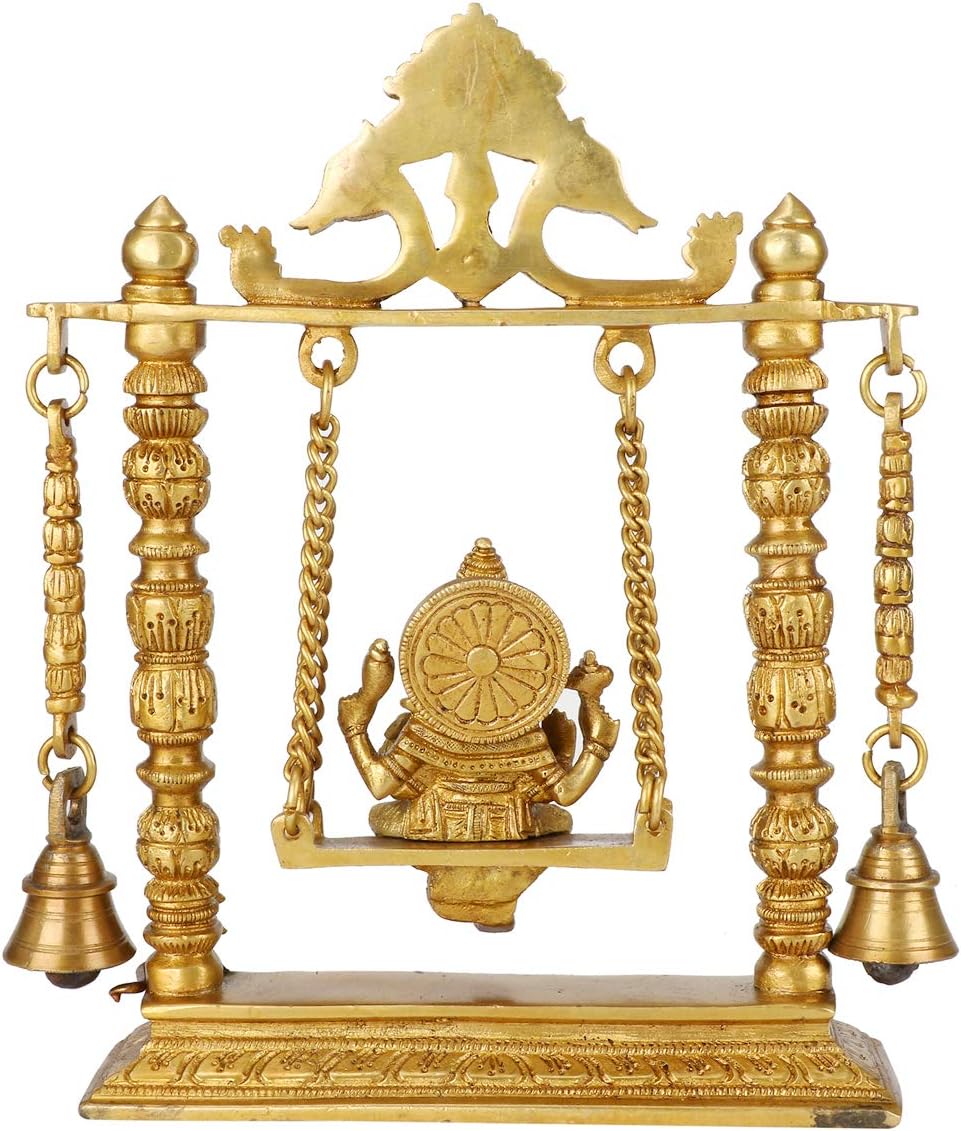 Kartique Brass Ganesh Jhula Idol on Swing - 10" Height, Antique Finish, Ideal for Home Decor, Puja, and Gifting - Image 4