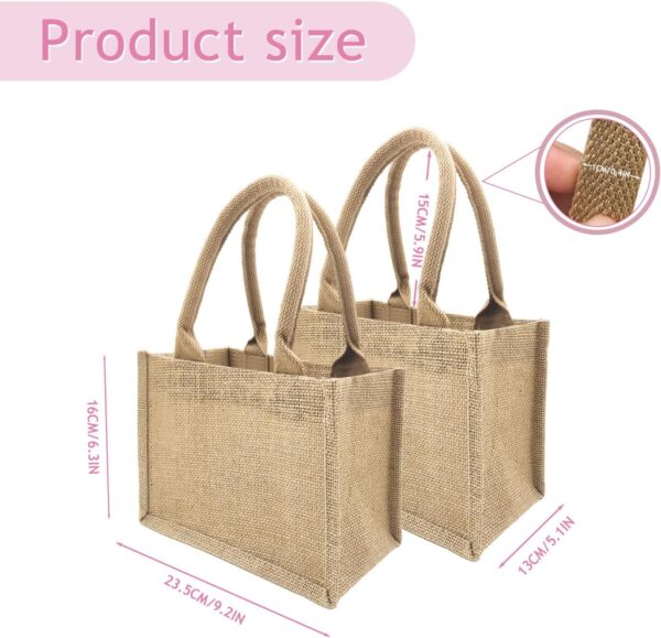 20 Pack Jute Tote Bags Burlap Tote Bags Reusable Beach Bag Blank Canvas Grocery Bag for Women Bridesmaid Wedding Gift DIY 9.2 x 6.3 x 5.1 Inch - Image 2