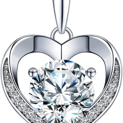 Heart Pendant Necklace Gifts for Wife, Engraved 'I LOVE YOU' Gift for Wife, 1-3 Carat Moissanite Necklace, Anniversary Eternity Jewelry Present for Wife, Birthday Gifts for Women