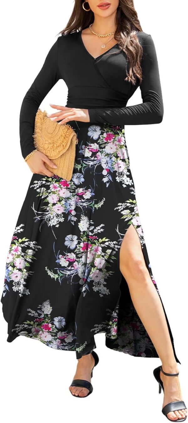HDLTE Women Long Maxi Dress Long Sleeve Casual Fall Formal Wedding Guest with Slit - Image 2