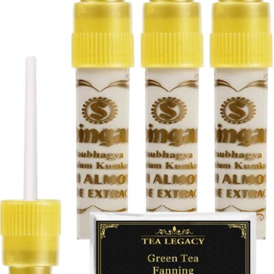 Yogic Mantra Shringar Bindi Liquid White Color Kumkum (3 Bottles Bundle with TeaLegacy Free Sample) Premium Kum Kum with Almond, Aloe Extracts For Bindi Dots, Tikka Bindis & Temporary Tattoo