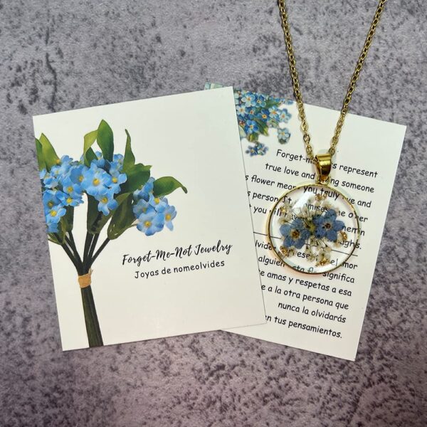 Forget-Me-Not and Queen Anne's Lace Pressed Wildflower Necklace | Gold Pressed Flower Necklace | Personalized Handmade Necklaces for Women | Forget-Me-Not Jewelry | Alaska State Flower Necklace | 18” - Image 6