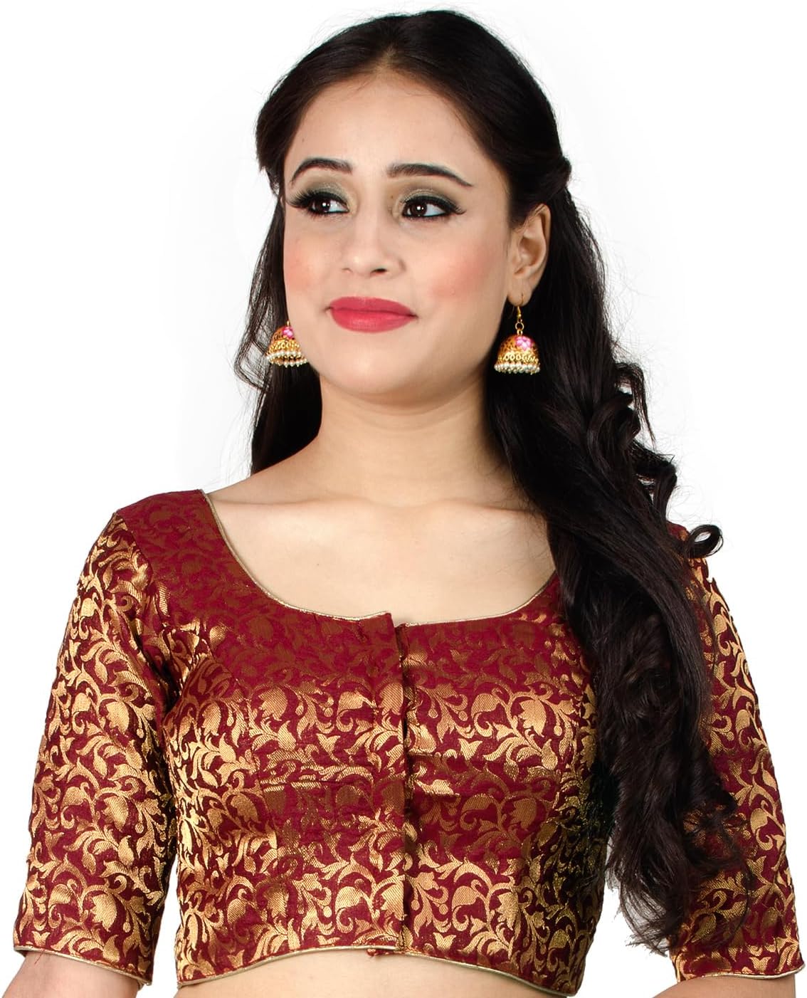 Chandrakala Banarasi Blouses for Women Sarees,Readymade (B181-P)