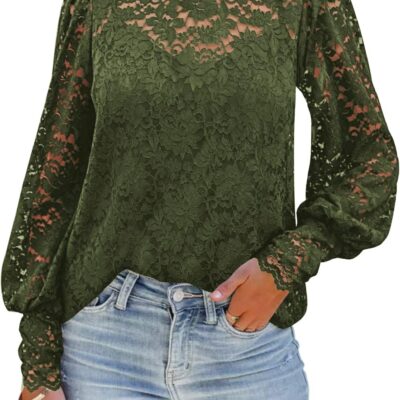DOROSE Womens Tops and Blouses Dressy Casual Lace Floral Long Sleeve Shirts