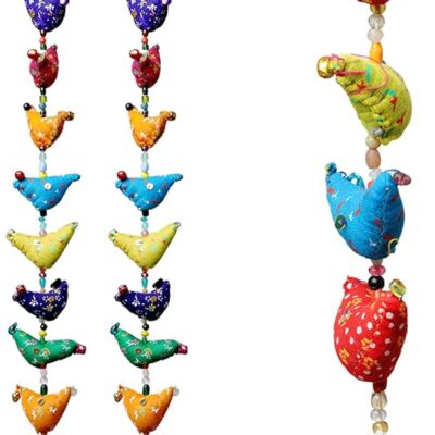 Aditri Creation Set of 2 Indian Door Hanging 15 Fabric Birds Tota String with Bell Festival Decoration for Home Wall Temple Bedroom Kids Room Home Décor New Year Gifting(Size :- 24" Approx)